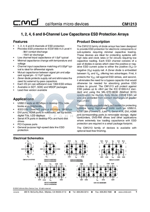 CM1213-01SO datasheet - 1, 2, 4, 6 and 8-Channel Low Capacitance ESD Protection Arrays