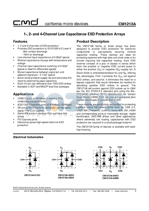 CM1213A-04MR datasheet - 1-, 2- and 4-Channel Low Capacitance ESD Protection Arrays