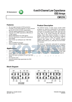 CM1216 datasheet - 6 and 8-Channel Low Capacitance ESD Arrays