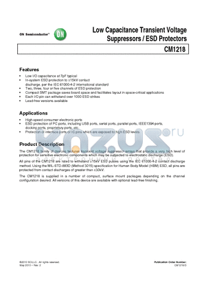CM1218 datasheet - Low Capacitance Transient Voltage Suppressors / ESD Protectors