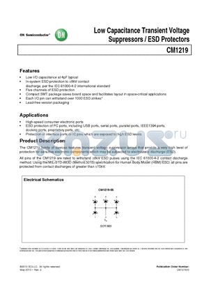 CM1219-05SE datasheet - Low Capacitance Transient Voltage Suppressors / ESD Protectors