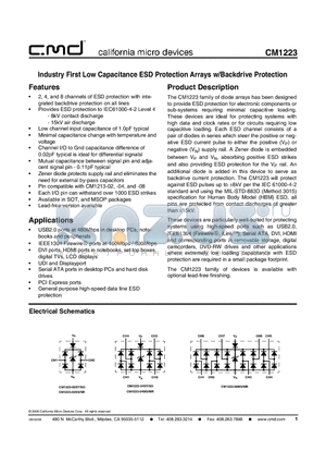 CM1223-08MR datasheet - Industry First Low Capacitance ESD Protection Arrays w/Backdrive Protection