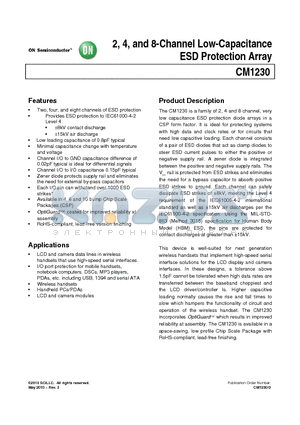 CM1230-04CP datasheet - 2, 4, and 8-Channel Low-Capacitance ESD Protection Array