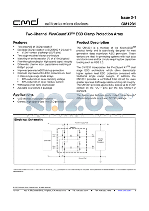 CM1231-02SO datasheet - Two-Channel PicoGuard XPTM ESD Clamp Protection Array