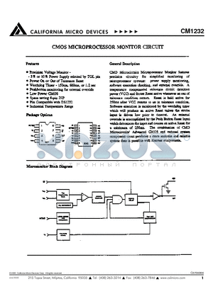 CM1232 datasheet - CMOS MICROPROCESSOR MONITOR CIRCUIT