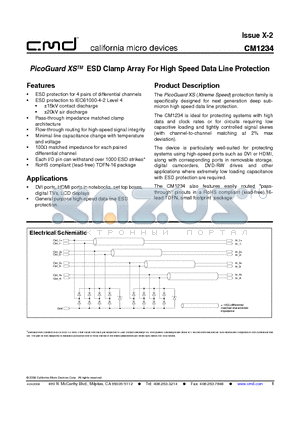CM1234 datasheet - PicoGuard XSTM ESD Clamp Array For High Speed Data Line Protection