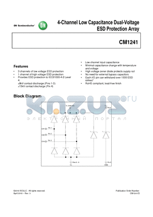 CM1241 datasheet - 4-Channel Low Capacitance Dual-Voltage ESD Protection Array
