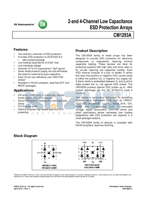 CM1293A datasheet - 2-and 4-Channel Low Capacitance ESD Protection Arrays