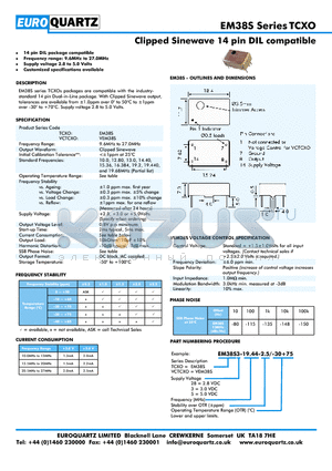 VEM38S3-19.44-2.5-30 datasheet - Clipped Sinewave 14 pin DIL compatible