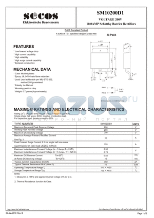 SM10200D1_10 datasheet - 10.0AMP Schottky Barrier Rectifiers