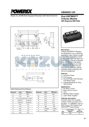 CM400DU-12H datasheet - Dual IGBTMOD 400 Amperes/600 Volts