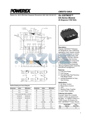 CM50TU-34KA datasheet - Six IGBTMOD 50 Amperes/1700 Volts