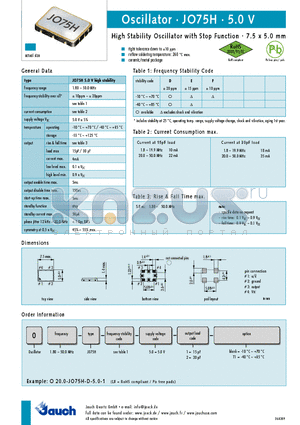 O1.8-JO75H-F-5.0-2 datasheet - High Stability Oscillator with Stop Function