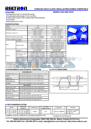 CO12100 datasheet - THROUGH HOLE CLOCK OSCILLATORS-HCMOS COMPATIBLE