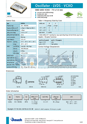 O155.520-JVD75A-C-3.3-08 datasheet - SMD LVDS VCXO