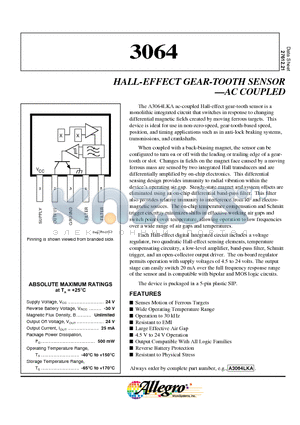 A3064 datasheet - HALL-EFFECT GEAR-TOOTH SENSOR -AC COUPLED