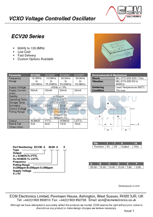 ECV20 datasheet - VCXO Voltage Controlled Oscillator