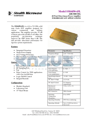 SM4450-43L datasheet - 4400-5000 MHz 20 Watt Ultra-Linear Power Amplifier