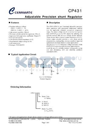 CP431R datasheet - Adjustable Precision shunt Regulator