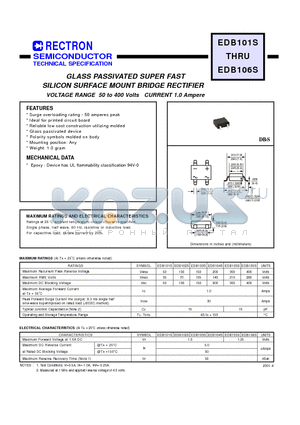 EDB103S datasheet - GLASS PASSIVATED SUPER FAST SILICON SURFACE MOUNT BRIDGE RECTIFIER (VOLTAGE RANGE 50 to 400 Volts CURRENT 1.0 Ampere)