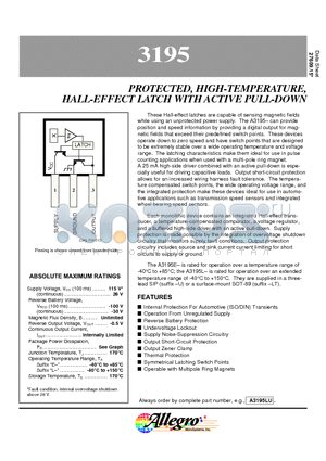 A3195LLT datasheet - PROTECTED, HIGH-TEMPERATURE, HALL-EFFECT LATCH WITH ACTIVE PULL-DOWN