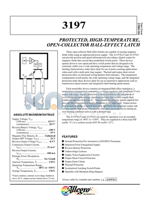 A3197LLT datasheet - PROTECTED, HIGH-TEMPERATURE, OPEN-COLLECTOR HALL-EFFECT LATCH