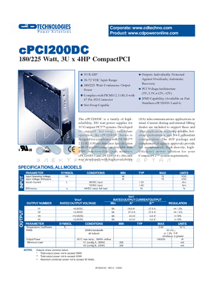 CPCI200D-1 datasheet - 180/225 wATT, 3U x 4HP CompactPCI