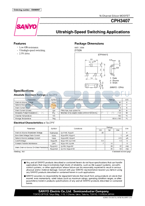 CPH3407 datasheet - Ultrahigh-Speed Switching Applications