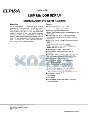 EDD1232AABH-7A-E datasheet - 128M bits DDR SDRAM (4M words x 32 bits)