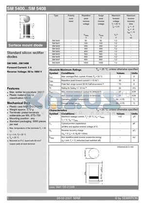 SM5401 datasheet - Standard silicon rectifier diodes