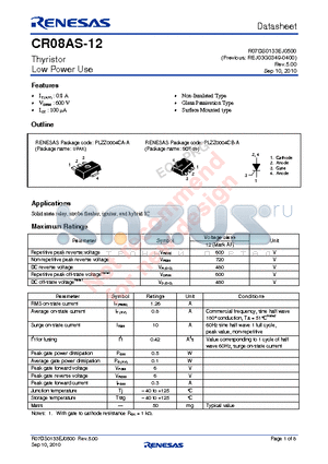 CR08AS-12 datasheet - Thyristor Low Power Use