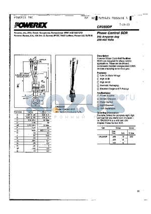 CR250DP-6 datasheet - Phase Control SCR 250 Amperes Avg 200-400 Volts