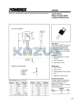 CR6CM400-12 datasheet - Lead-mount, Phase Control SCR 6 Amperes/400-600 Volts