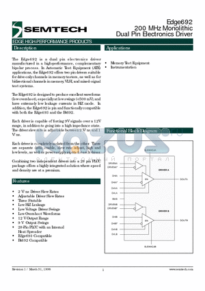 EDGE692 datasheet - 200 MHz Monolithic Dual Pin Electronics Driver