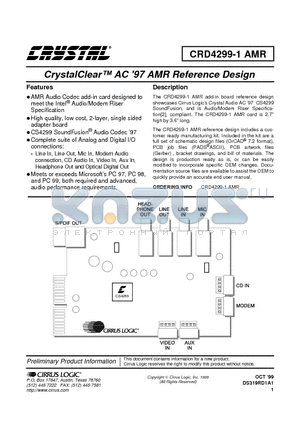 CRD4299-1 datasheet - AC 97 AMR Reference Design