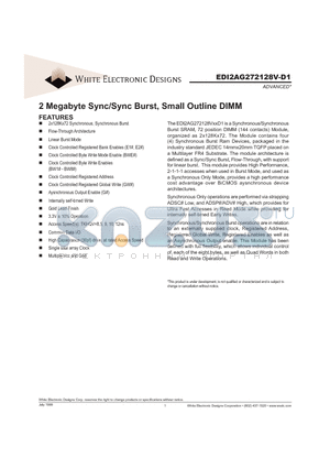 EDI2AG272128V10D1 datasheet - 2 Megabyte Sync/Sync Burst, Small Outline DIMM