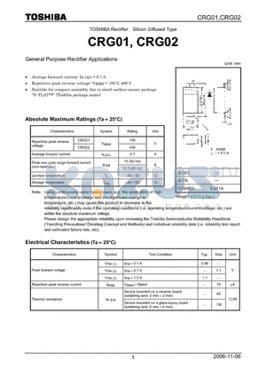 CRG01_06 datasheet - DIFFUSED TYPE (GENERAL PURPOSE RECTIFIER APPLICATIONS)