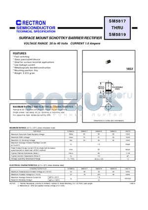 SM5818 datasheet - SURFACE MOUNT SCHOTTKY BARRIER RECTIFIER (VOLTAGE RANGE 20 to 40 Volts CURRENT 1.0 Ampere)