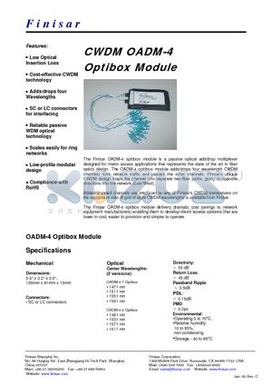OADMF-4-1-SC datasheet - CWDM OADM-4 Optibox Module