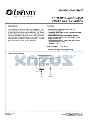 SM647K datasheet - SWITCHING REGULATOR POWER OUTPUT STAGES