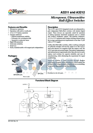 A3212LUA-T datasheet - Micropower, Ultra-sensitive Hall-effect Switches