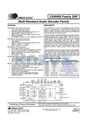 CS49310 datasheet - Multi-Standard Audio Decoder Family