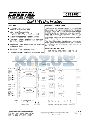 CS61583-IQ5 datasheet - DUAL T1/E1 LINE INTERFACE