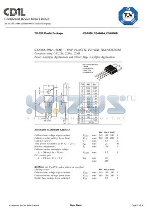 CSA968A datasheet - PNP PLASTIC POWER TRANSISTORS