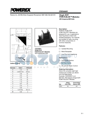 CSD3080H datasheet - Single SCR POW-R-BLOK Modules 400 Amperes/800 Volts