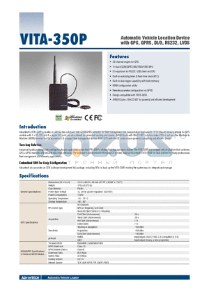 VITA-350P datasheet - Automatic Vehicle Location Device with GPS, GPRS, DI/O, RS232, LVDS