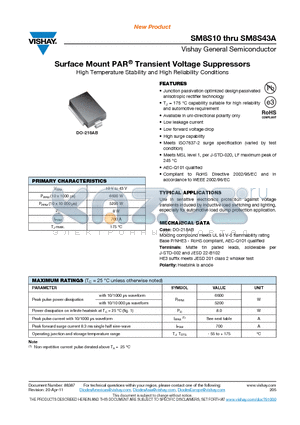 SM8S40 datasheet - Surface Mount PAR Transient Voltage Suppressors