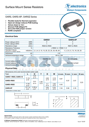 OARS1R01JI datasheet - Surface Mount Sense Resistors