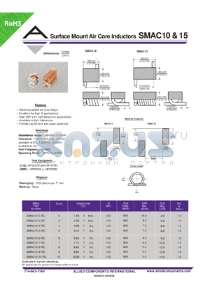 SMAC15-10-RC datasheet - Surface Mount Air Core Inductors