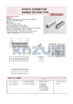 A3318BS5 datasheet - DONCO CONNECTOR (FEMALE ON WIRE TYPE)